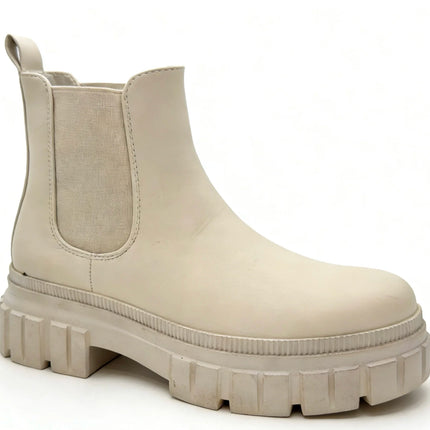 Beige combat boot with thick sole and side closure for women - lantian
