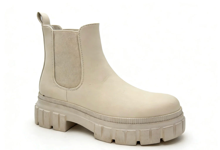Beige combat boot with thick sole and side closure for women - lantian