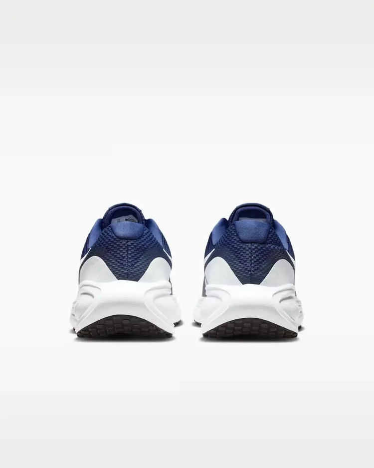 Nike Revolution 8 Midnight Navy Running Shoes for Men, featuring breathable mesh upper, foam midsole for cushioning, and a 10mm drop, ideal for comfortable asphalt running.