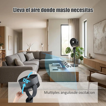 Artree | Ventilatore Silenzioso da Terra. Potente 60W. Oscillazione omnidirezionale a 120º. Ventilazione turbo con 3 velocità e portatile. Ventilatore a basso consumo energetico.