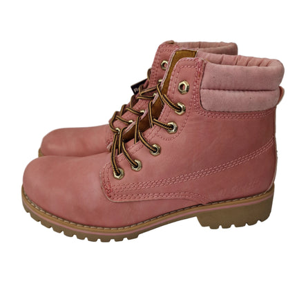 Refresh women's mountain boots pink color military casual boot track sole caramel laces leather insole padded collar comfort pasarela concept