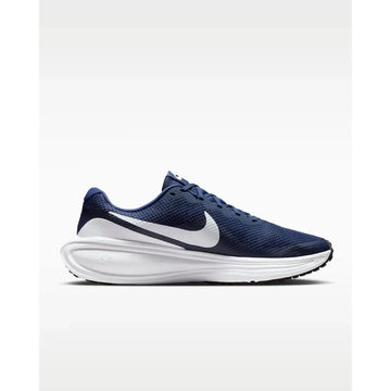 Nike Revolution 8 Midnight Navy Running Shoes for Men, featuring breathable mesh upper, foam midsole for cushioning, and a 10mm drop, ideal for comfortable asphalt running.