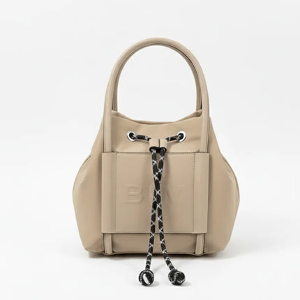 Borsa in Nylon BIM - Borsa a Secchiello da Donna con Chiusura a Coulisse - Elegante Borsa a Spalla con Tracolla Sportiva Rimovibile - Design Trendy Senza Marchio con Logo in Rilievo