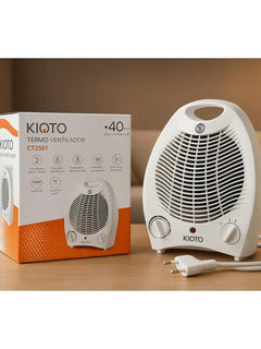 Portable Electric Heater CT2501 by hola led, 1000/2000W, features overheating and tilt safety, compact design (25 x 15 x 30 cm), lightweight (1.8 kg), perfect for bedrooms, offices, and small apartments.