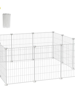 SONGMICS Gabbia per animali domestici, recinzione in metallo per criceti, coniglietti, parco per animali fai da te, per piccoli animali, nero/bianco