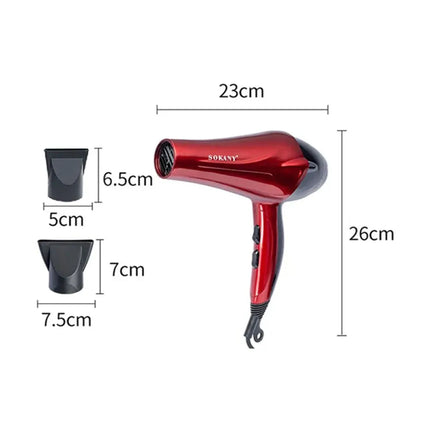 Professional Hair Dryer Sokany 2400W with Fast Drying, featuring 2 Speeds, 2 Temperatures, and 2 Concentrator Nozzles for Hair Care at Home or Salon Use.