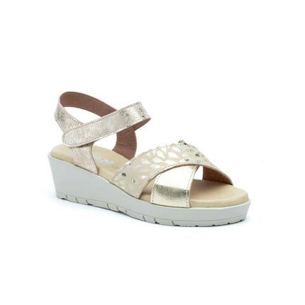 Women's wedge sandals with velcro and metallic detail made in spain model 3136 sizes 36 to 41 jam PlatiNum