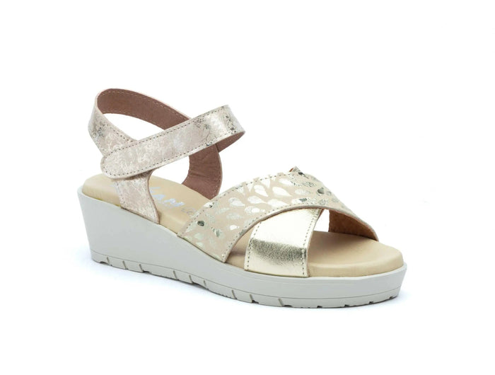 Women's wedge sandals with velcro and metallic detail made in spain model 3136 sizes 36 to 41 jam PlatiNum