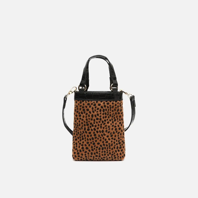 Borsa a mano Samira con stampa animalier piccola e tracolla ED rimovibile. Tasca per il denaro Misako