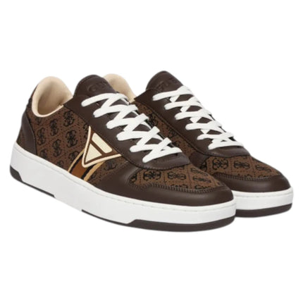 Guess Men's Sneakers Vincent 4G Triangle Logo Brown, made of leather and cotton with a round toe, 3.2 cm sole height, perfect for casual and athletic wear, ideal for autumn and spring seasons.