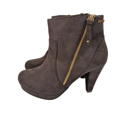 Xti hoyvoy women's high heel ankle boots gray color casual boot suede diagonal zipper cone heel 8.5 cm platform comfort leather insole