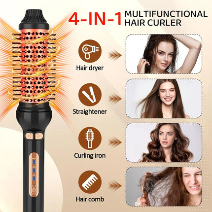 Thermal Brush - YANISTA 4 in 1 Hair Care Brush with 40mm Diameter, Ionic Technology, Anti-Burn Comb, and 3 Temperature Levels for Different Hair Types, Ideal for Creating Natural Curls.