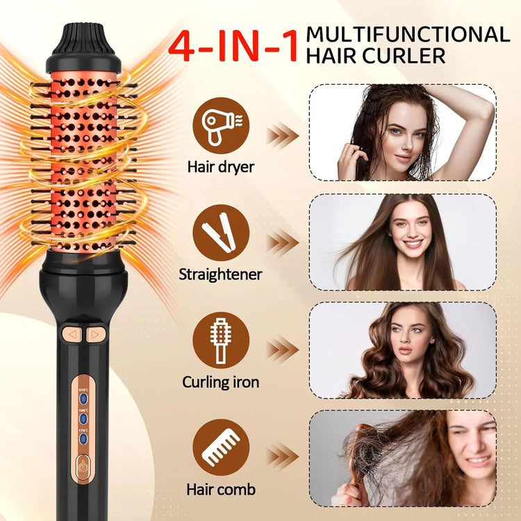 Thermal Brush - YANISTA 4 in 1 Hair Care Brush with 40mm Diameter, Ionic Technology, Anti-Burn Comb, and 3 Temperature Levels for Different Hair Types, Ideal for Creating Natural Curls.