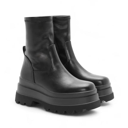 Black ankle boots triple platform sole side zipper boots trend fashion women autumn winter altamoda
