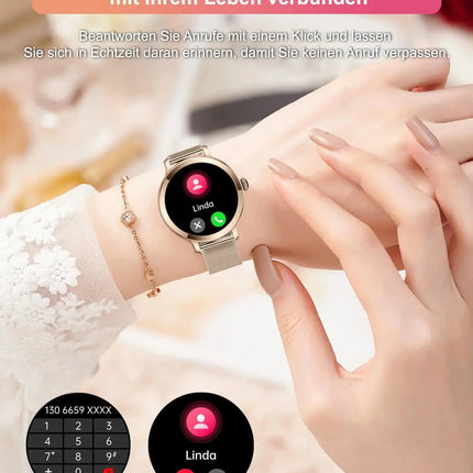 Smartwatch da donna IP68, modello 2025 con schermo AMOLED da 1,43", chiamate Bluetooth, oltre 120 sport disponibili, monitoraggio frequenza cardiaca, SpO2, pressione sanguigna e sonno. Smartwatch per Android e iOS. platinumshop