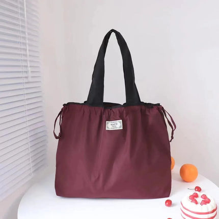 Borsa per la spesa grande pieghevole MIGLIORATA con coulisse in tinta unita, dimensioni 53 * 44 cm