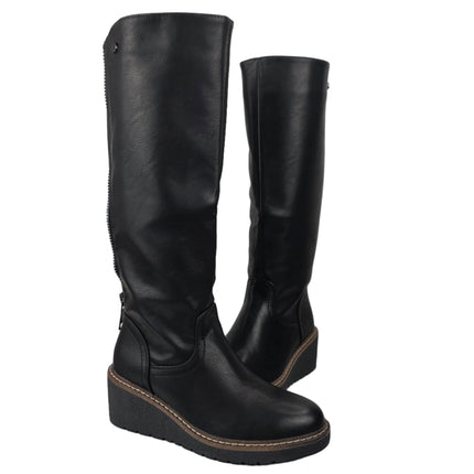 Pasarela concept women's high wedge boots black color casual boot elastic adjustable back zipper