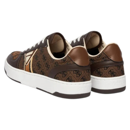 Guess Men's Sneakers Vincent 4G Triangle Logo Brown, made of leather and cotton with a round toe, 3.2 cm sole height, perfect for casual and athletic wear, ideal for autumn and spring seasons.