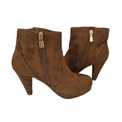 Xti hoyvoy women's high heel ankle boots camel color casual boot suede diagonal zipper cone heel 8.5 cm platform comfort leather insole