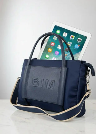 Borsa da donna in nylon e ecopelle |   Borsa shopper con manico lungo |   Ideale per tablet e uso quotidiano