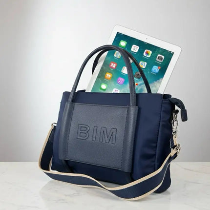 Borsa da donna in nylon e ecopelle |   Borsa shopper con manico lungo |   Ideale per tablet e uso quotidiano