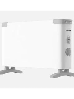 ABRILA Electric Convector Heater 2000W in White with Adjustable Thermostat, Overheat Protection, and Carry Handle, dimensions 32x54x20 cm, suitable for quick and efficient heating in any room.