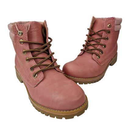 Refresh women's mountain boots pink color military casual boot track sole caramel laces leather insole padded collar comfort pasarela concept