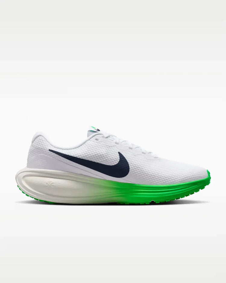 Nike Revolution 8 Men's Running Shoes - Lightweight 292g with Breathable Mesh Upper and Foam Midsole for Cushioning, Drop 10mm, Color: White/Green Spark/Summit White/Midnight Navy, Model HJ9198-111.