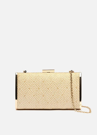 Borsa a spalla da festa Retni, piccola, effetto rafia, con catena.