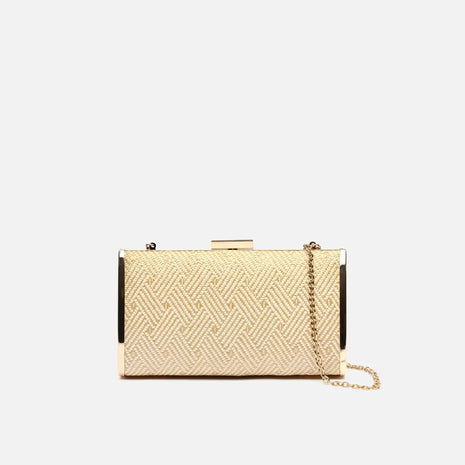 Borsa a spalla da festa Retni, piccola, effetto rafia, con catena.