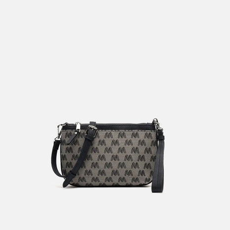 Borsa a tracolla piccola Misako Mongra con manico a mano e stampa monogramma ED. Tasca per il denaro
