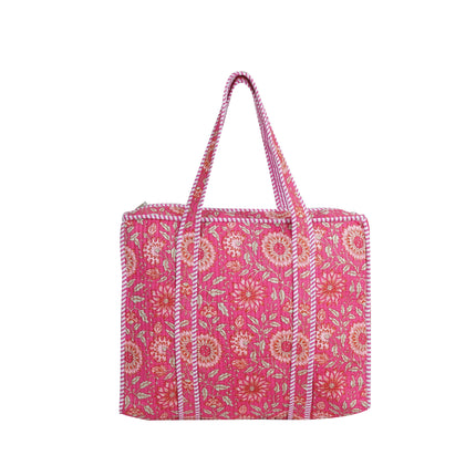 Beach bag, pool bag, padded bag with Indian floral print. Block print.