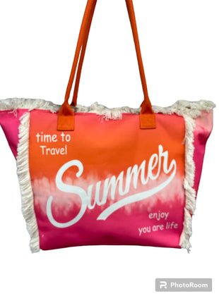 MIGLIORATA borsa da spiaggia o da piscina con stampe frasi colorate |   MISURA modello estivo 55 cm × 37 cm × 19 cm