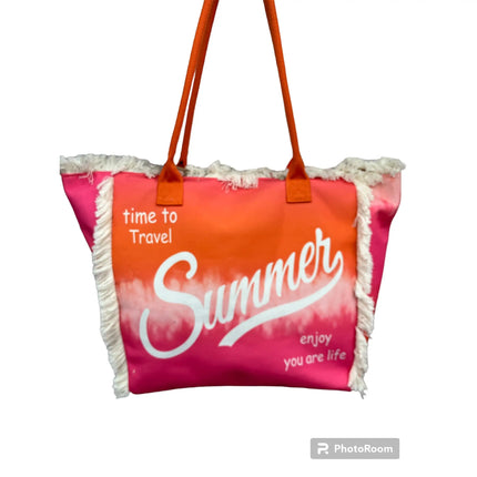 MIGLIORATA borsa da spiaggia o da piscina con stampe frasi colorate |   MISURA modello estivo 55 cm × 37 cm × 19 cm