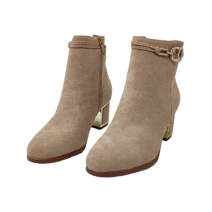 Eva zorteon- women's ankle boot / suede ankle boots with 5cm block heel and elegant gold detail. Tulipano brand.
