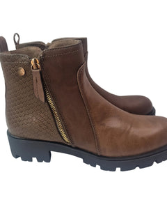 Xti track ankle boots women color brown casual military boot serrated sole microfiber snake engraving fur lining zipper comfort pasarela concept