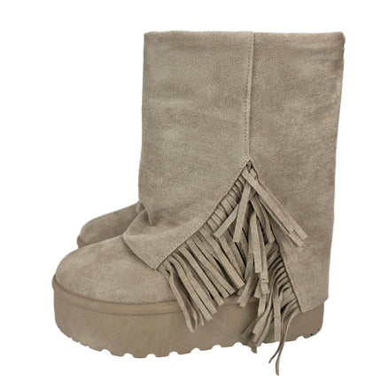 Pasarela concept women's australian boots beige color casual boot suede fringe boho platform chunky track 5 cm fur lined winter