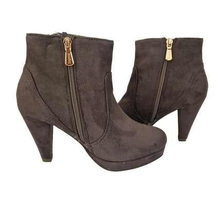 Xti hoyvoy women's high heel ankle boots gray color casual boot suede diagonal zipper cone heel 8.5 cm platform comfort leather insole
