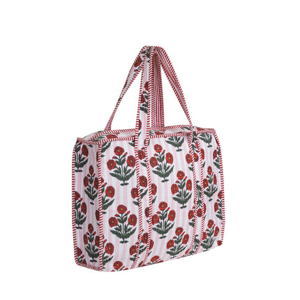 Beach bag, pool bag, padded bag with Indian floral print. Block print.