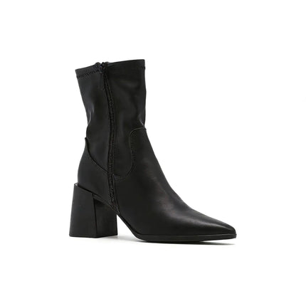 Mid-wide heel ankle boot with side closure for women - lantian