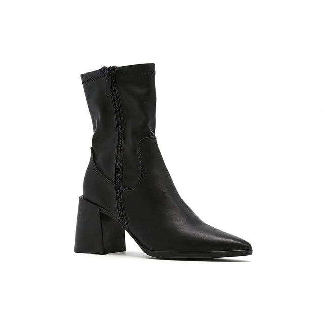 Mid-wide heel ankle boot with side closure for women - lantian