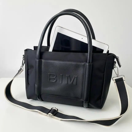 Borsa da donna in nylon e ecopelle |   Borsa shopper con manico lungo |   Ideale per tablet e uso quotidiano