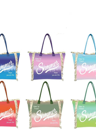 MIGLIORATA borsa da spiaggia o da piscina con stampe frasi colorate |   MISURA modello estivo 55 cm × 37 cm × 19 cm