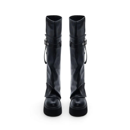 High black boots with platform side zipper buckle adjustment inner lining autumn winter fashion trend, comfortable and light, altamoda