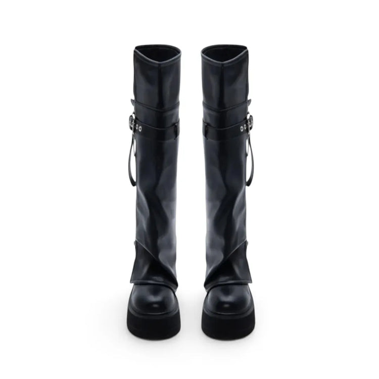 High black boots with platform side zipper buckle adjustment inner lining autumn winter fashion trend, comfortable and light, altamoda