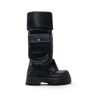 High black boots with platform and triple sole, pocket and side zipper, interior lining, autumn winter fashion trend, comfortable and light, ideal