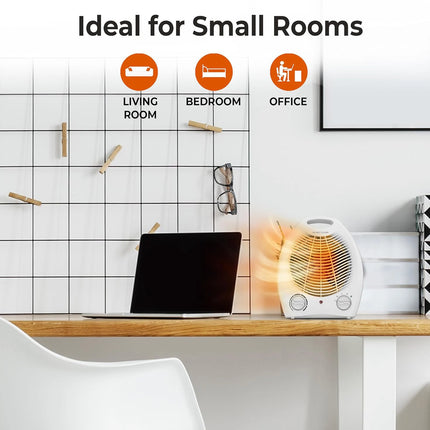 Home Heating 1000/2000W Electric Heater, lightweight and portable with adjustable thermostat, anti-tip safety feature, and fan function for cooling; ideal for bathrooms or winter use, low consumption electric radiator.