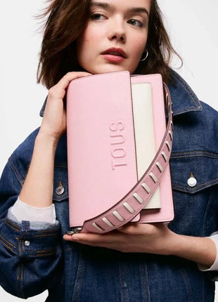 Borsa a tracolla media Tous Audree Saffiano rosa 2002358213