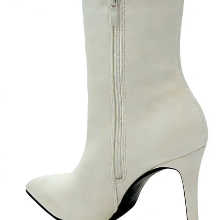 White high heel ankle boot with side closure for women - lantian