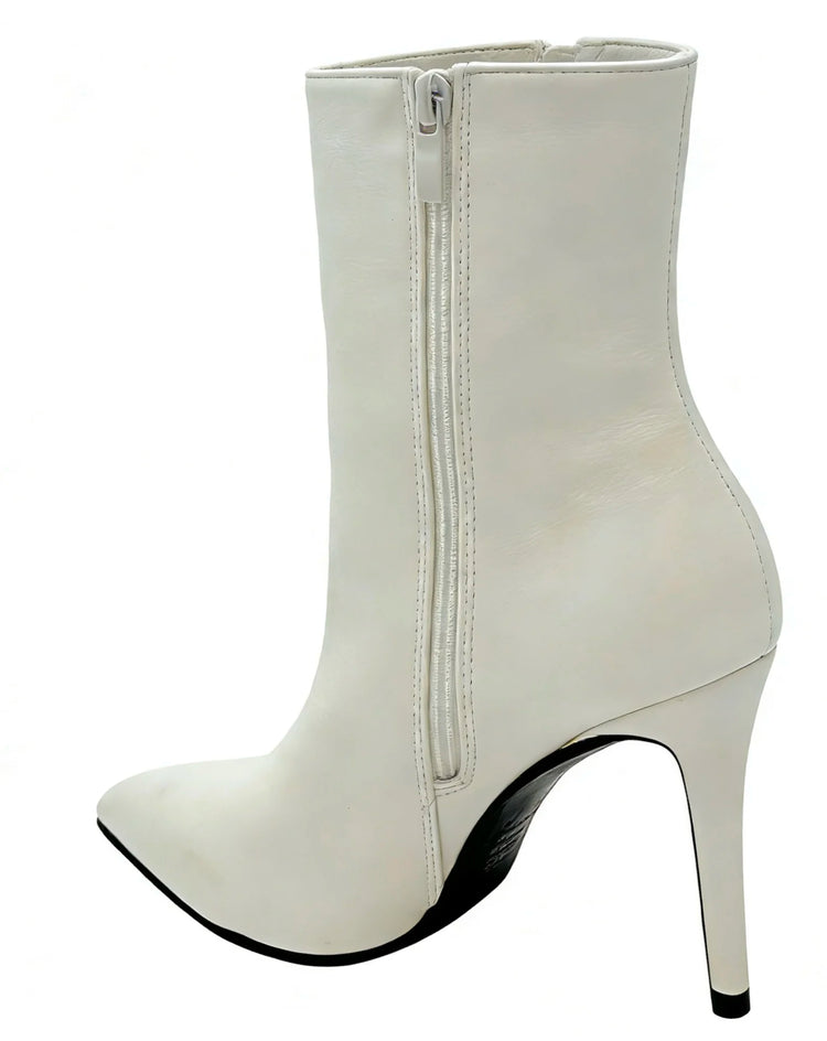 White high heel ankle boot with side closure for women - lantian